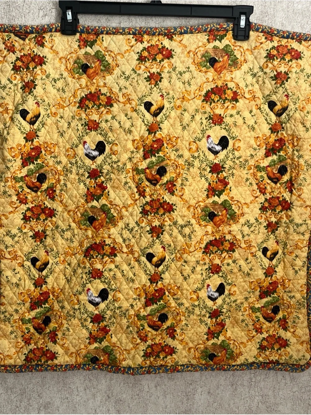 Rooster Pillow Sham Hand Sewn Quilted Farmhouse Wall Yellow Country 25” Square